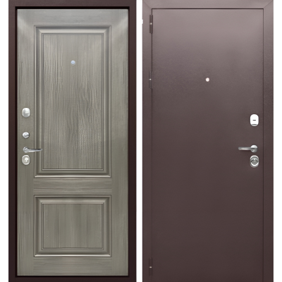 Дверь металлическая Тайга 9 см Медный Антик/Серый Клен 860*2050 левая