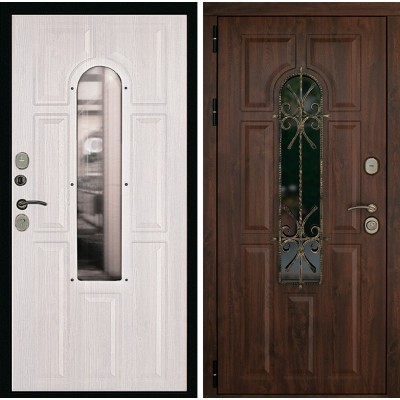 Дверь металлическая Лион Орех тёмный/Альберо браш 960х2050 левая 