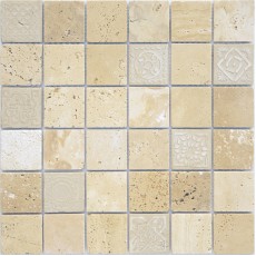 Мозаика из стекла и натурального камня Art Travertino beige MAT 48x48x8 (300x300)